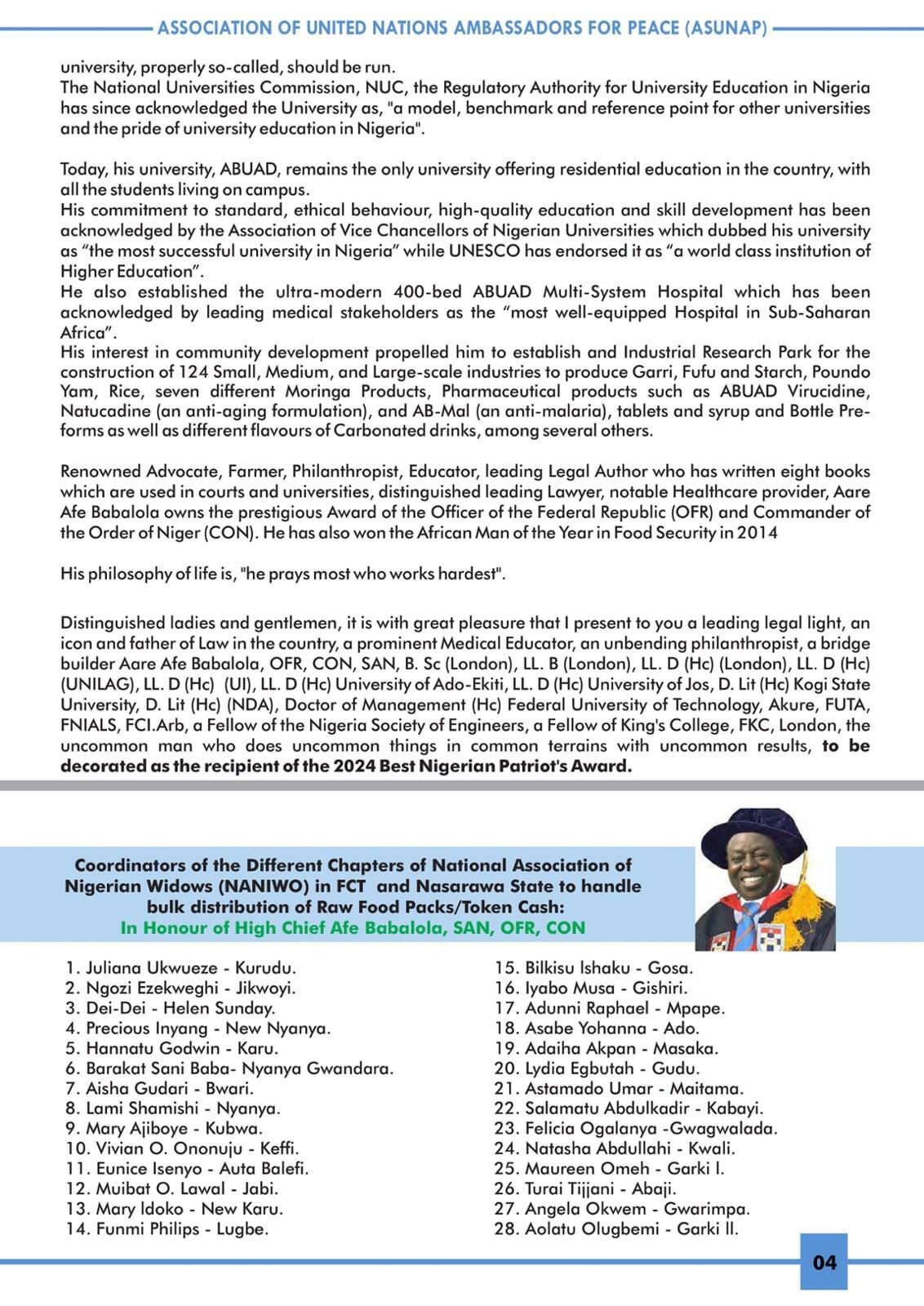 ASSOCIATION OF UNITED NATIONS AMBASSADORS FOR PEACE (ASUNAP)